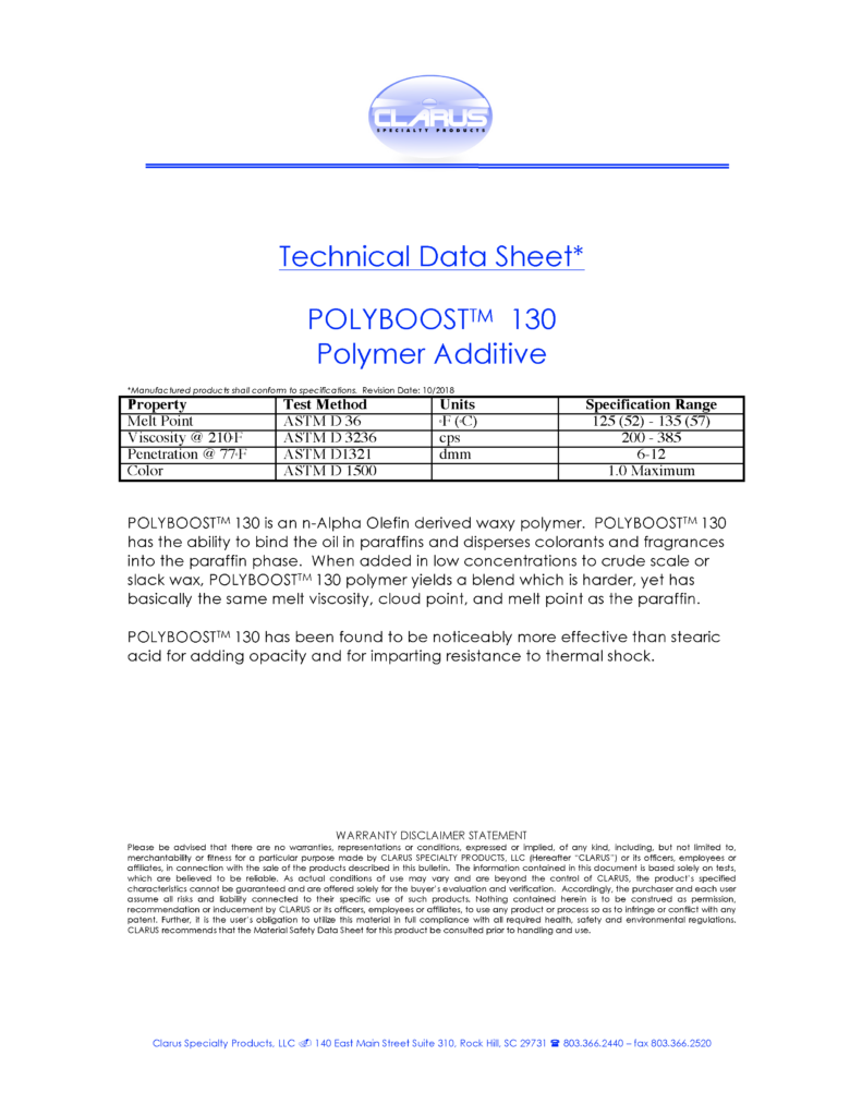 Specs & Samples | Clarus Speciality Products